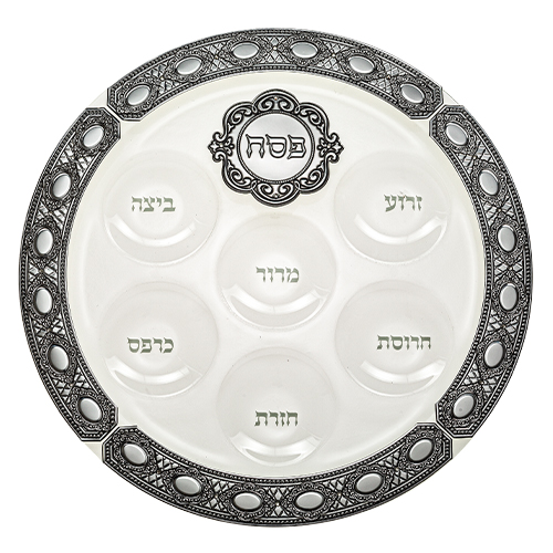 [JDC-0140] Elegant Passover Glass Plate 40cm Art Judaica 1 Unit