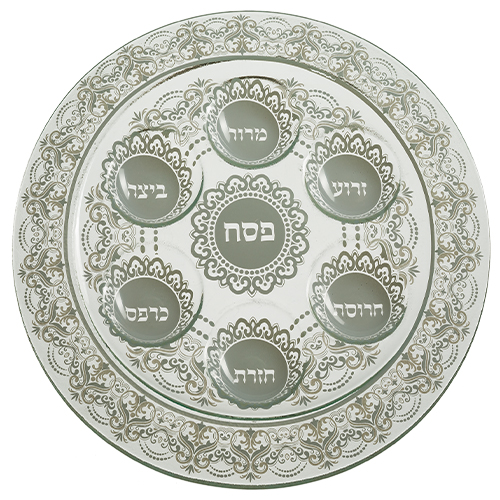 [JDC-0145] Elegant Passover Glass Plate 35cm Art Judaica 1 Unit