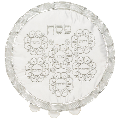 [JDC-0147] White Satin Decorated Matza Shmura Cover 45cm Art Judaica 1 Unit