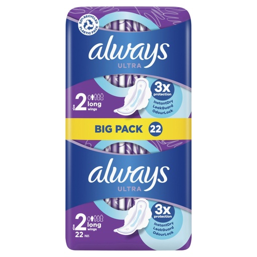 [DRY-0618] Ultra Long Pads With Wings Jumbo Pack Purple Size 2 Allways 24 Units