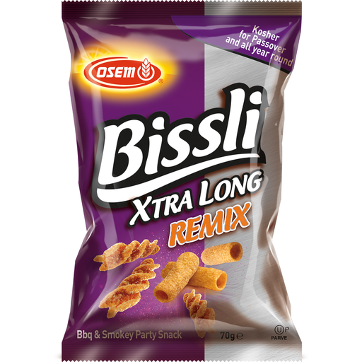 [DRY-0746] Bissli Remix Extra Long BBQ and Smokey Mixed Flavors Wheat Snack (Passover) Osem 70 gr