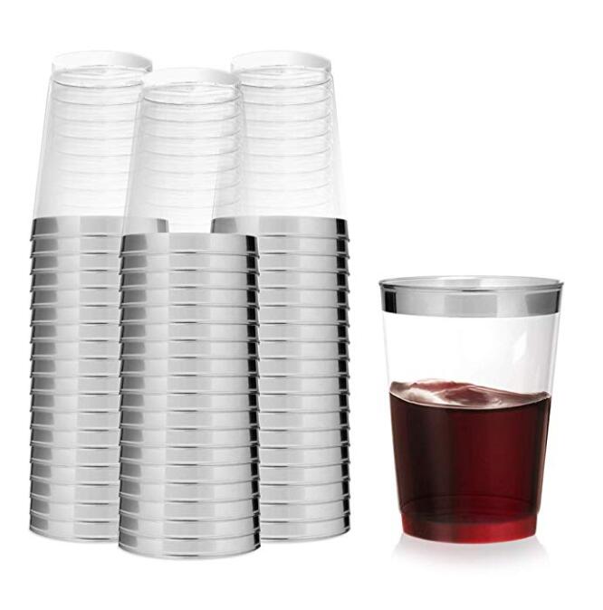 Clear Plastic Cup Silver Rim 7 oz Xueli 6 Units