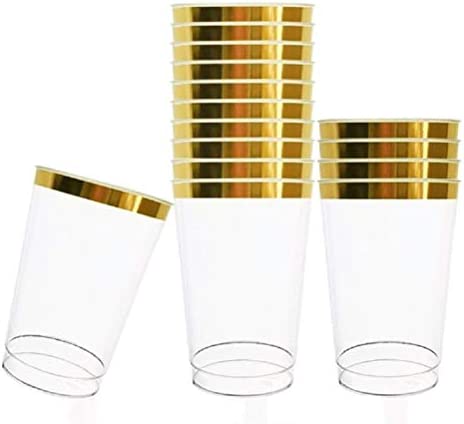 Clear Plastic Cup Gold Rim 7 oz Xueli 6 Units