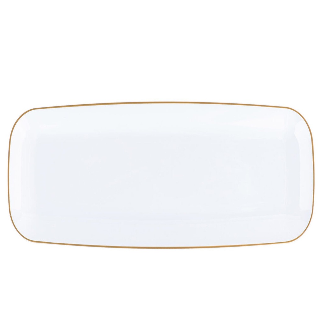 White Rectangle plate 10.6" with a gold rim 10 units