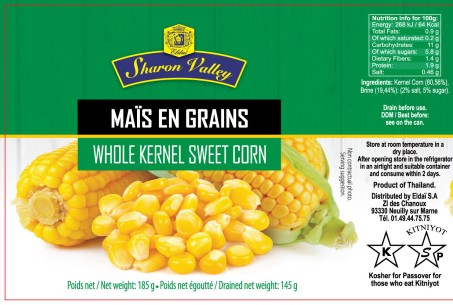 Canned Sweet Kernel Corn Sharon Valley 185 gr