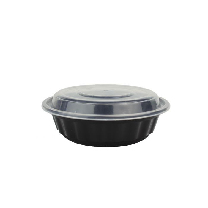 Black Plastic Bowl 600 ml Flat With a Clear Lid 300 Units