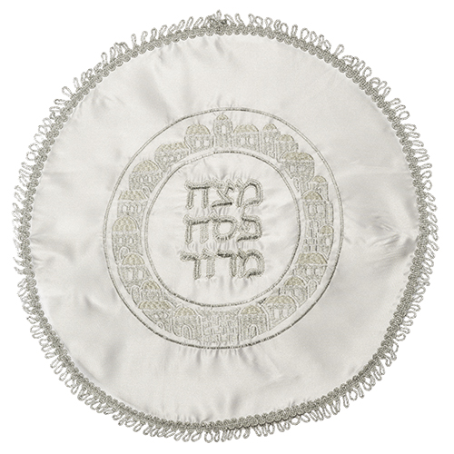 White Satin Decorated Matza Shmura Cover Art Judaica 1 Unit