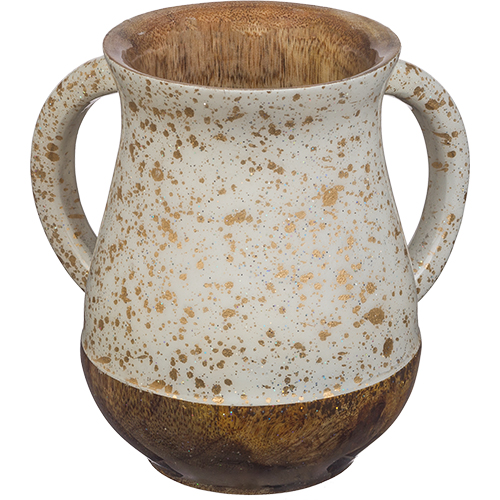 Decorated Handmade Mango wood Washing Cup 12cm Art Judaica 1 unit