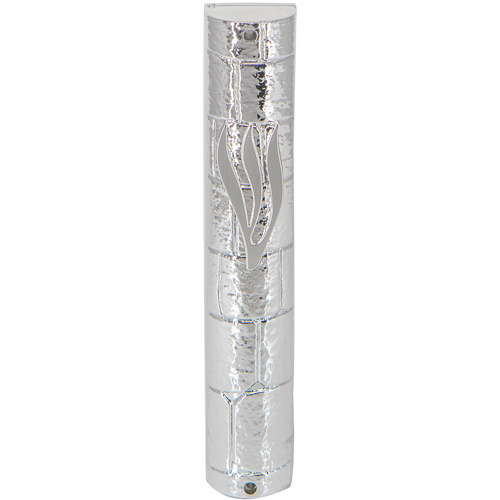 Silver Plastic Mezuzah With Rubber Cork 12 cm Art Judaica 1 Unit