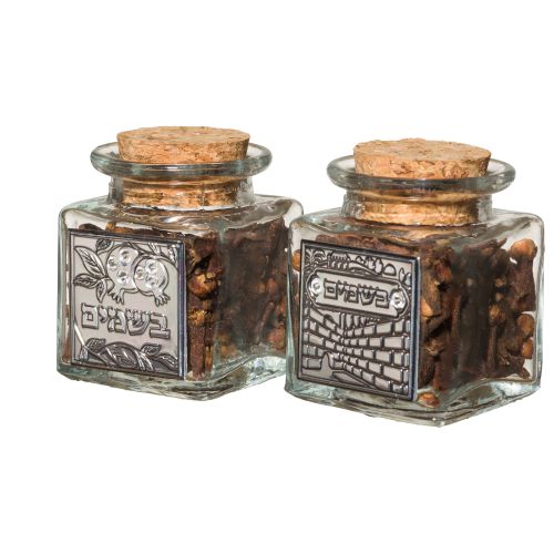 Glass Besamim Holder With Metal Plaque 1 Unit