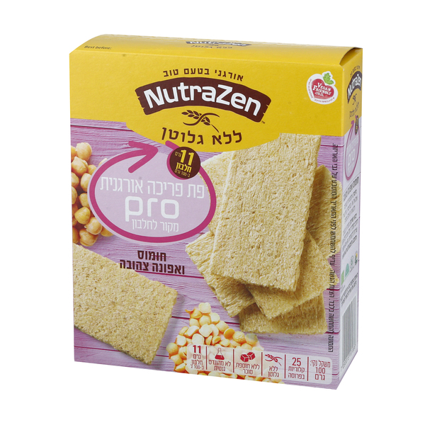 פת פריכה אורגנית Pro ללא גלוטן - חומוס ועדשים צהובות נוטרה זן 100 גרם