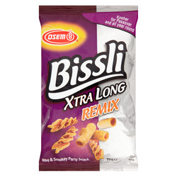 Bissli Remix Extra Long BBQ and Smokey Mixed Flavors Wheat Snack Osem 70 gr
