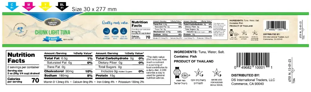 Chunk Lite Tuna Packed In Water California Delight 170 gr