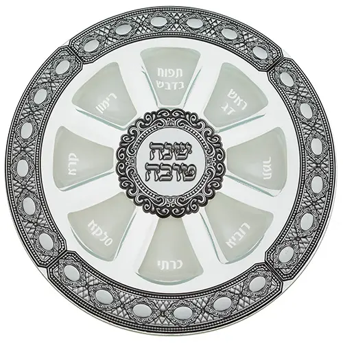 Glass Decorated Rosh Hashana Plate 35 cm Art Judaica 1 unit