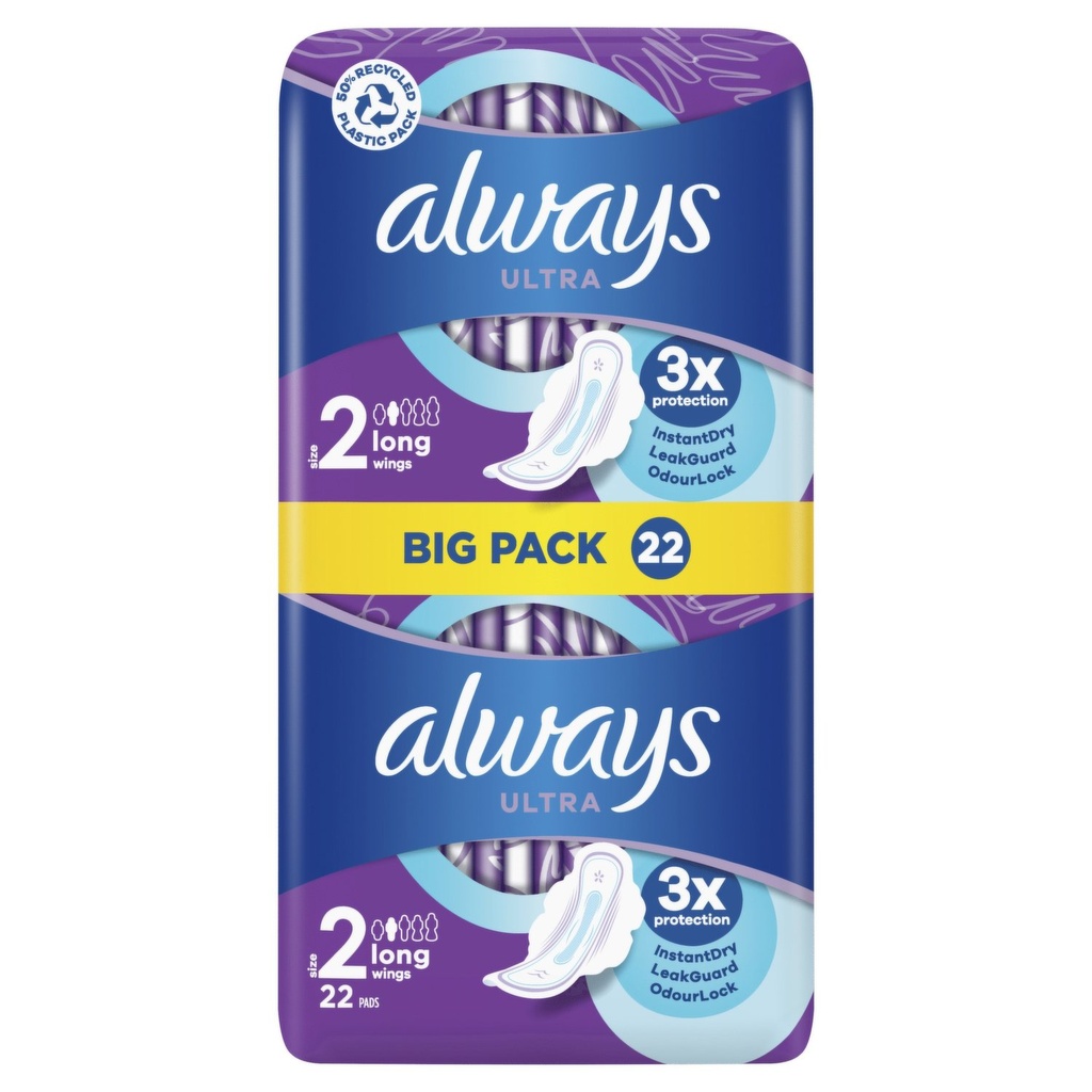 Ultra Long Pads With Wings Jumbo Pack Purple Size 2 Allways 24 Units