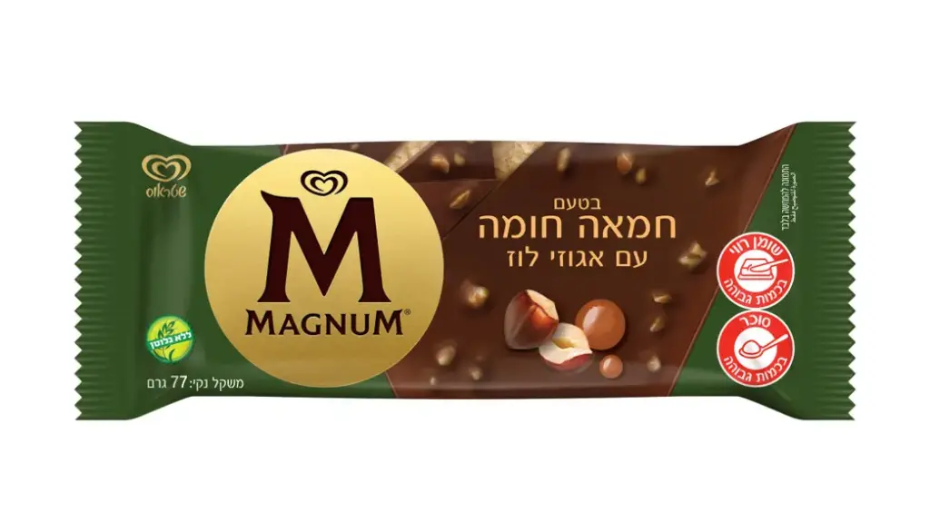 מגנום חמאה חומה אגוזי לוז שטראוס 77 גרם