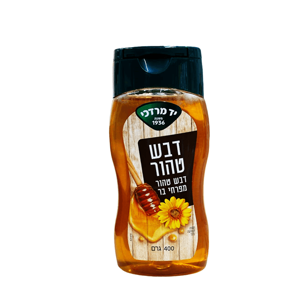 דבש טהור מפרחי בר בבקבוק לחיץ יד מרדכי 400 גרם