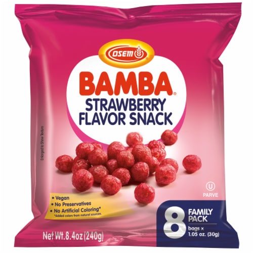 Bamba Strawberry Corn Puffs Flavor Snack (Passover) (Kitniyot) Osem 30 gr Pack Of 8 240 gr