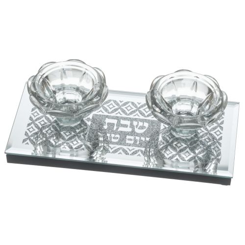 [JDC-0088] Glass Candlesticks Shabbat Art Judaica 1 Unit