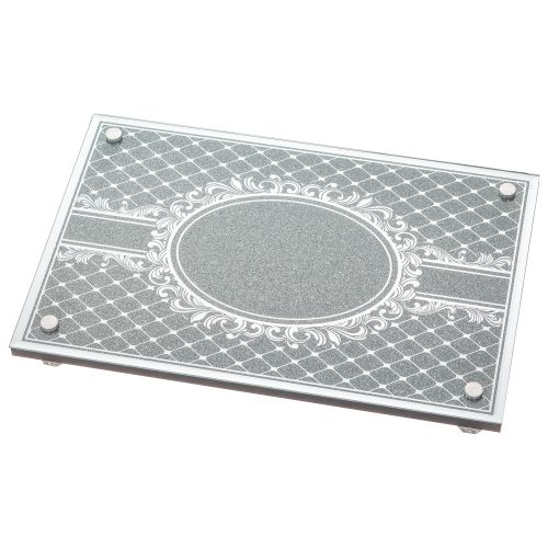 [JDC-0056] Elegant Glass Tray For Challa with Mirror and Glitter 35X23 cm Art Judaica 1 Unit