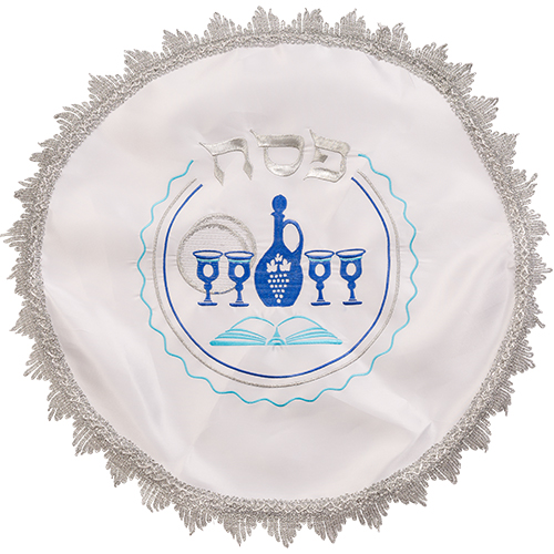[JDC-0150] White Satin Decorated Matza Shmura Cover 47cm Art Judaica 1 Unit